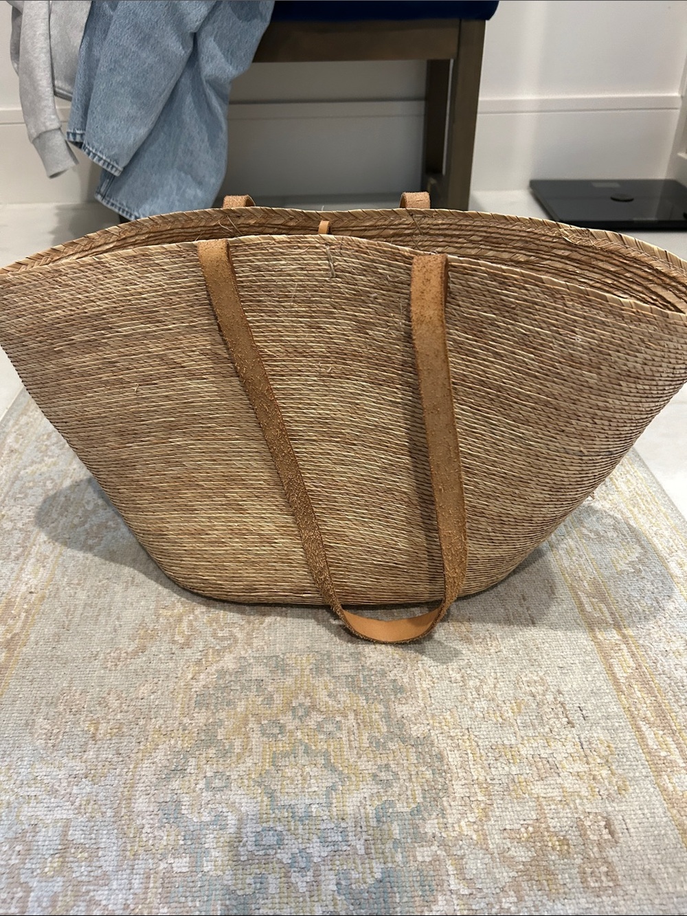 Woven Straw Tote with Blue Eye Embroidery - Picture 3 of 4